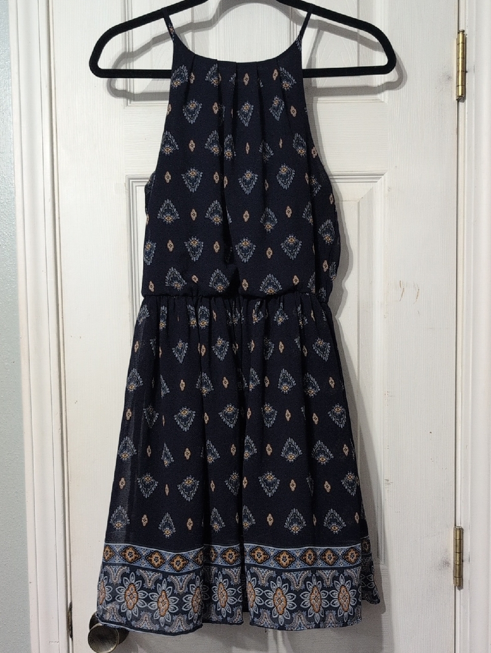 miami Navy Sleeveless Dress with Cream and Light Blue Border
